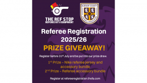 Durham County FA referee registration prize draw for early registration 2025-26 season.